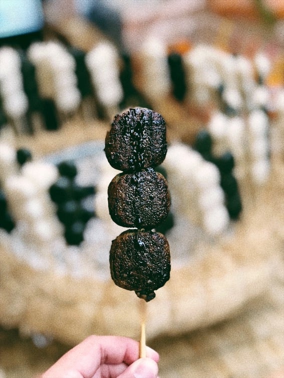 grilled dango from kuramon market in Osaka