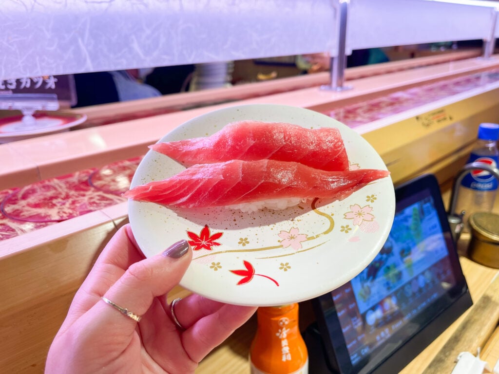 Maguro (Tuna) Nigiri sushi from Katsumidori Kaitenzushi in Tokyo, Japan