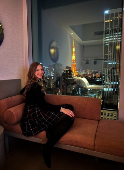 View of Tokyo Tower from the King Room with View at Hotel Toranomon Hills in Tokyo.