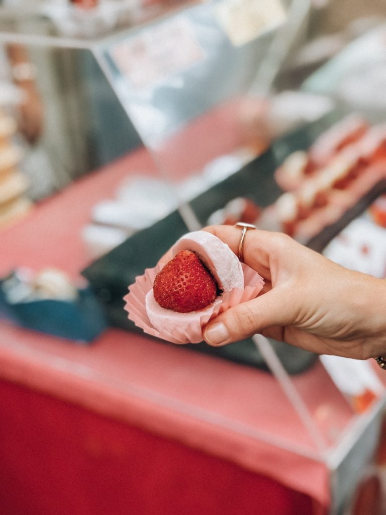 strawberry daifuku from kuramon market in osaka