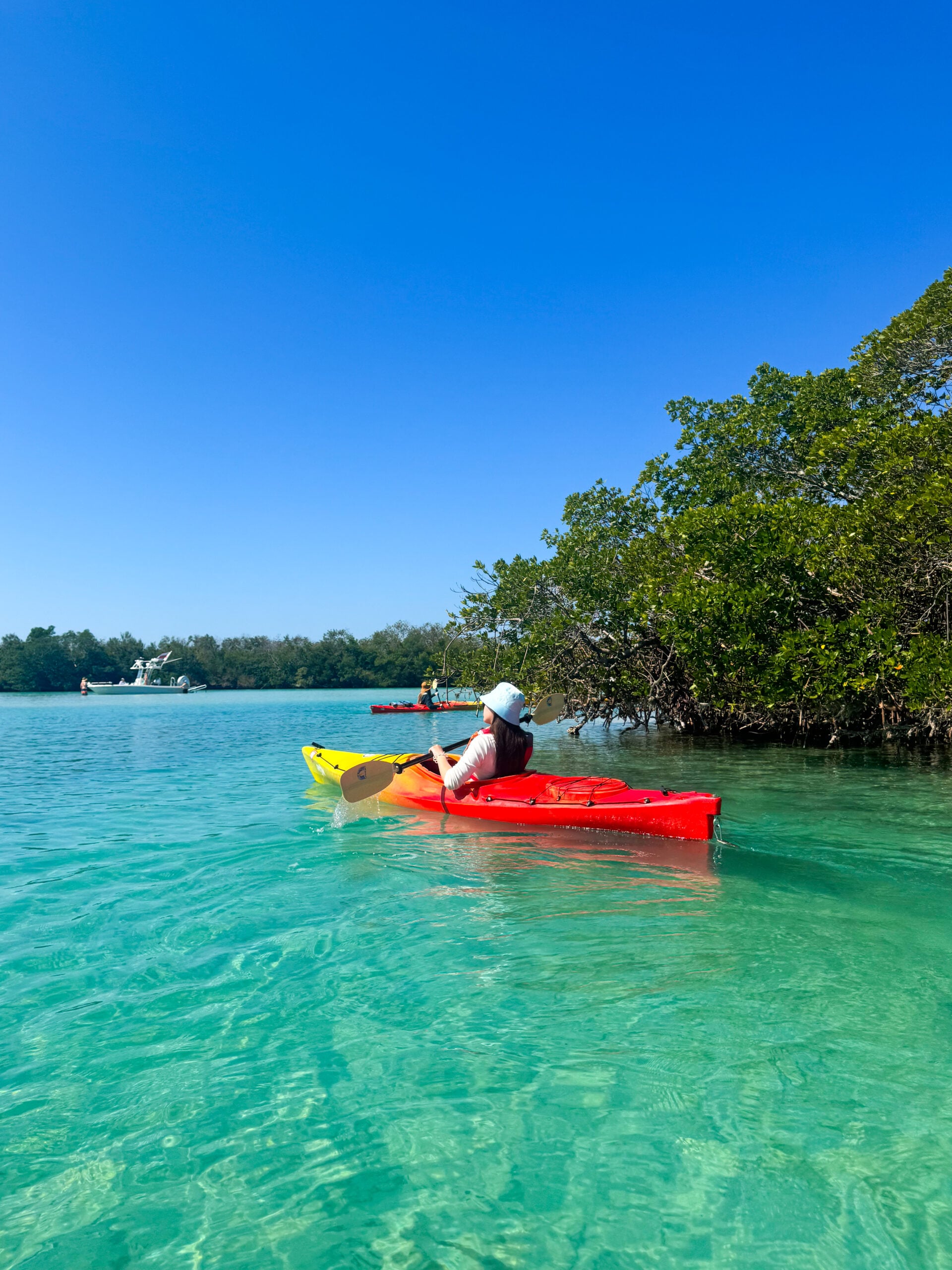 Kayaking at Midnight Pass and view of Midnight Pass off Siesta Key Beach in Sarasota, Florida