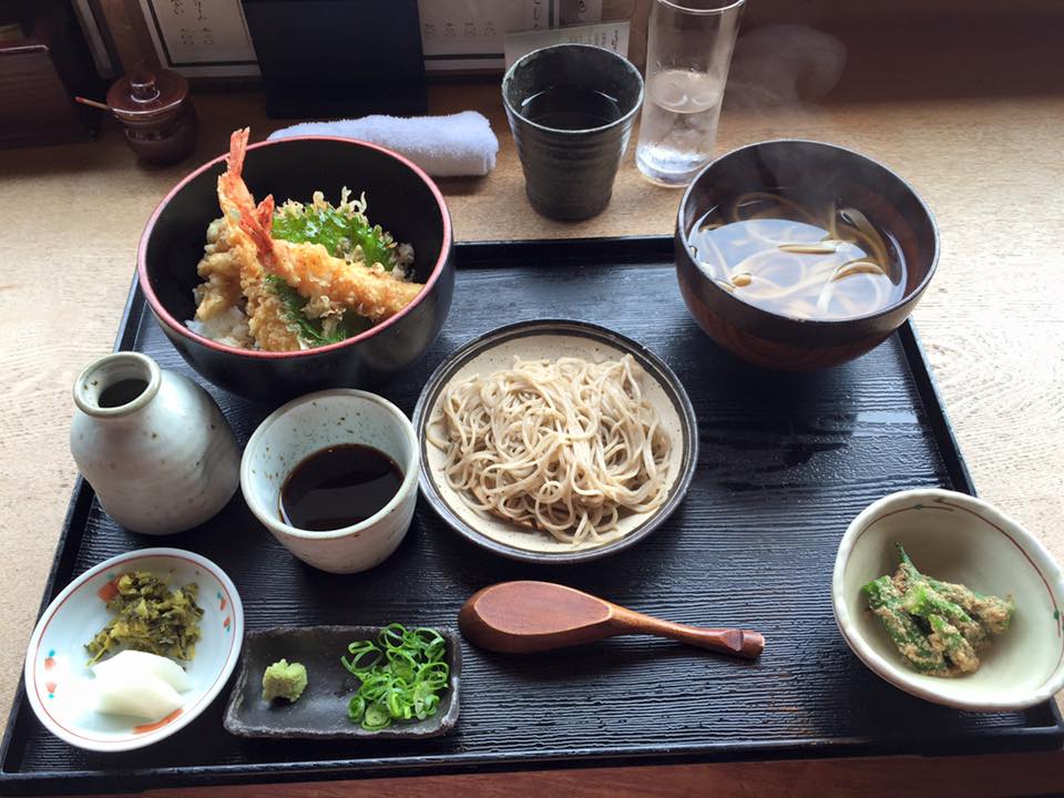 Soba and tempura lunch set from Sobanomi Yoshimura in Kyoto, Japan