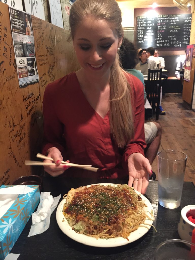 Okonomiyaki at Hassei in Hiroshima, Japan