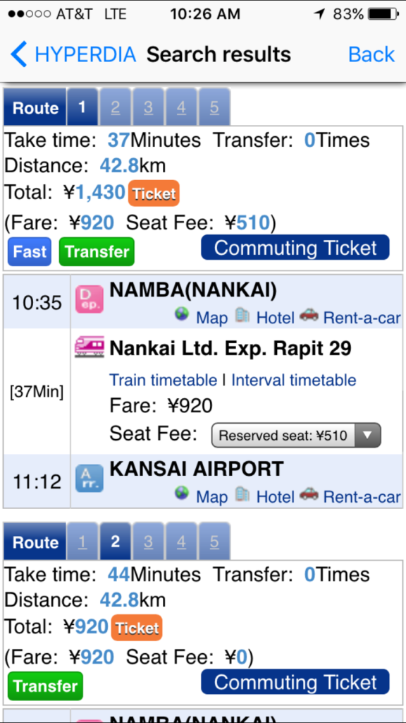 With Hyperdia, another great app to download for Japan, you can find your transportation options easily.
