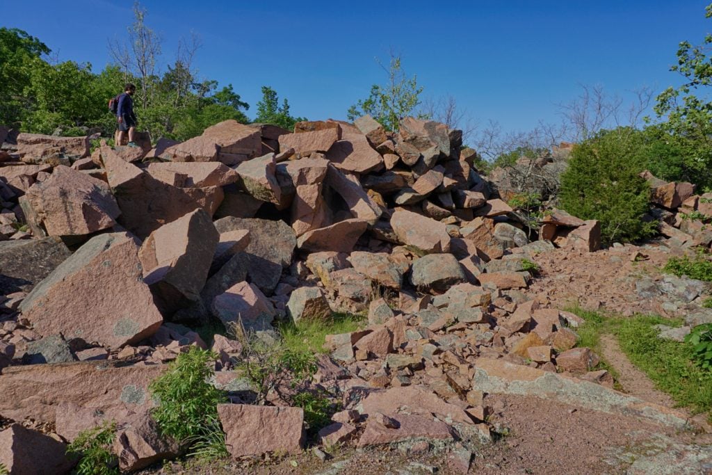 Chunks of red granite at Elephant Rocks State Park.