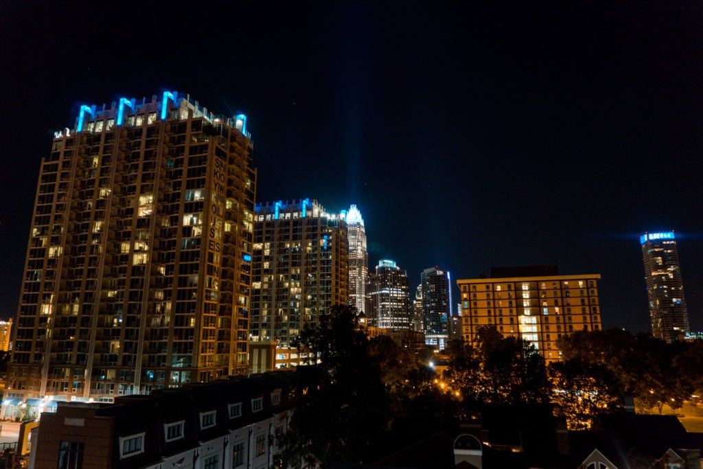 City view from rooftop bar in Charlotte