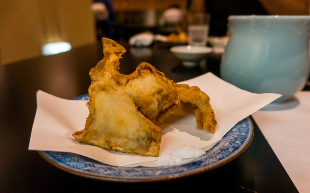 Fried fugu (blowfish) at Hakata Izumi in Fukuoka, Japan