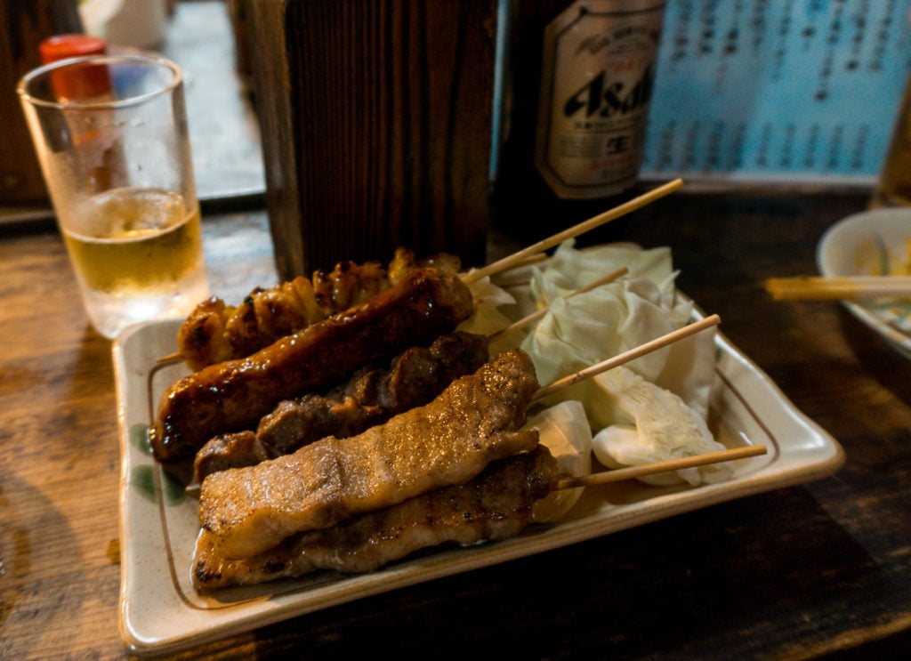 Yakitori (grilled chicken) from KENZO yatai food stall in Fukuoka, Japan