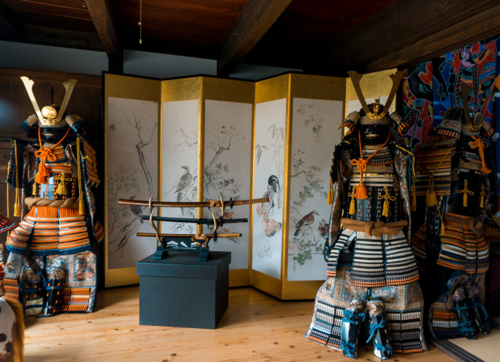 Displays of antique samurai outfits at Nokonoshima Island - Fukuoka
