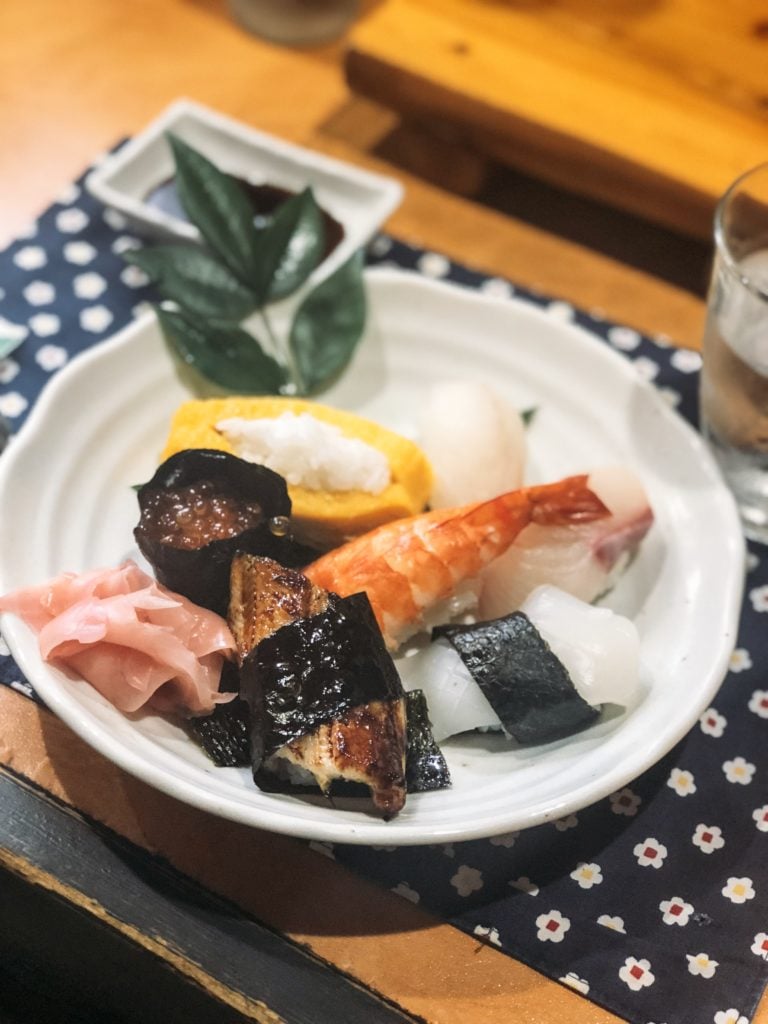 Plate of assorted sushi from Hajime Zushi in Beppu, Japan