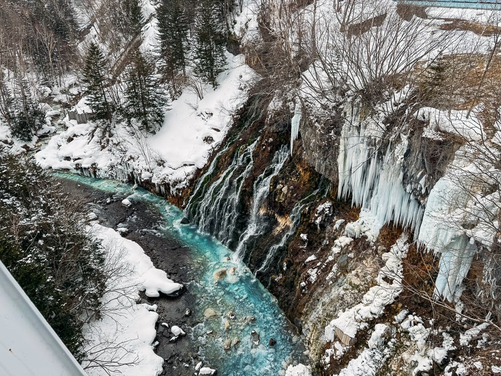 Shirahige Waterfall during winter in Biei, Hokkaido