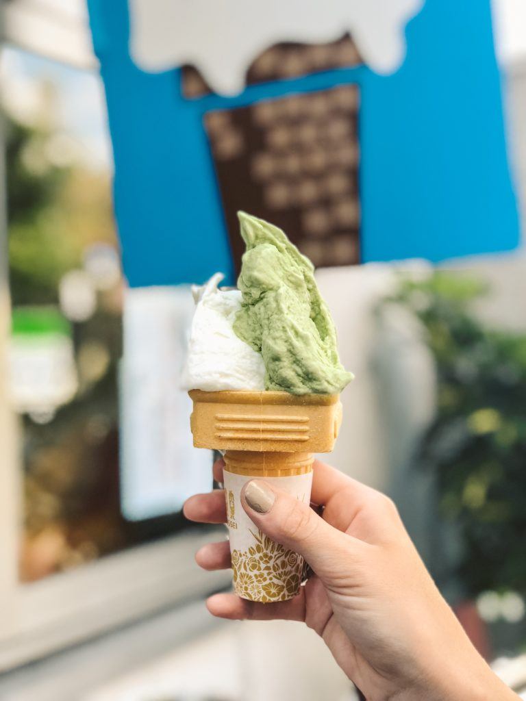 Matcha and Vanilla Gelato in Japan