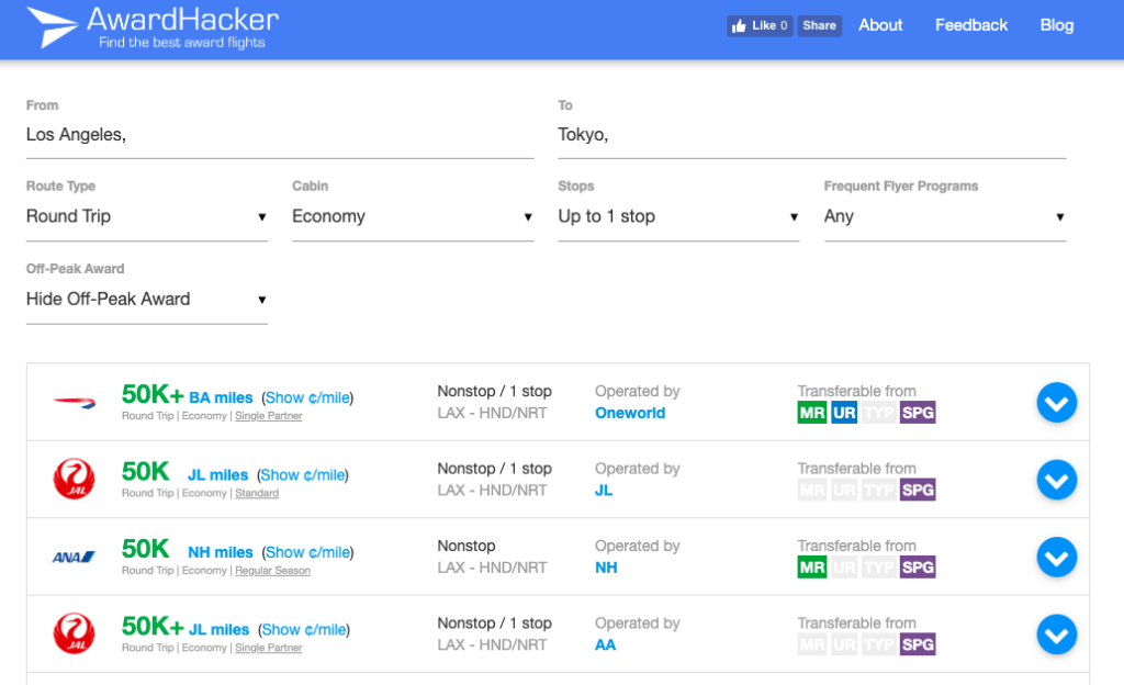 how to start travel hacking - screenshot of the AwardHacker website.