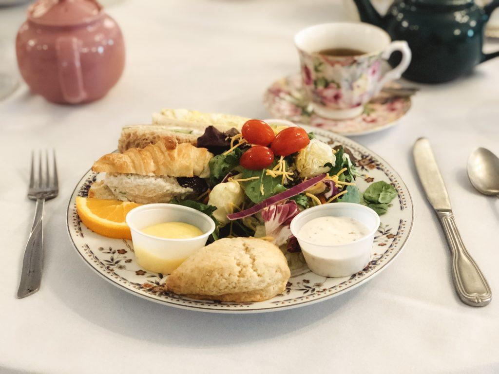 Finger sandwiches, salad, and scone with lemon curd at Memory Lane Tea Room in Tulsa