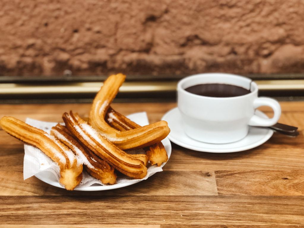 Churros with chocolate at Xurreria Laietana in Barcelona