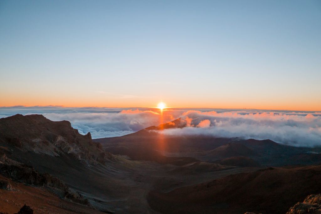 Sunrise at Haleakala National Park in Maui.