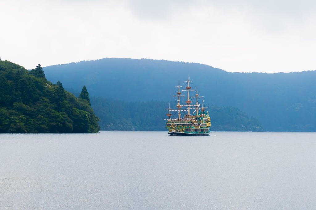 Large pirate themed sightseeing boat on Lake Ashi in Hakone, Japan
