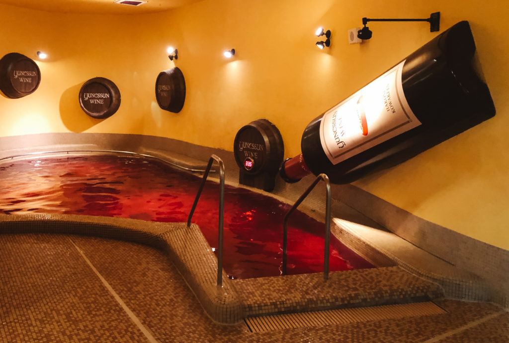 Wine bath at Yunessun in Hakone, Japan.