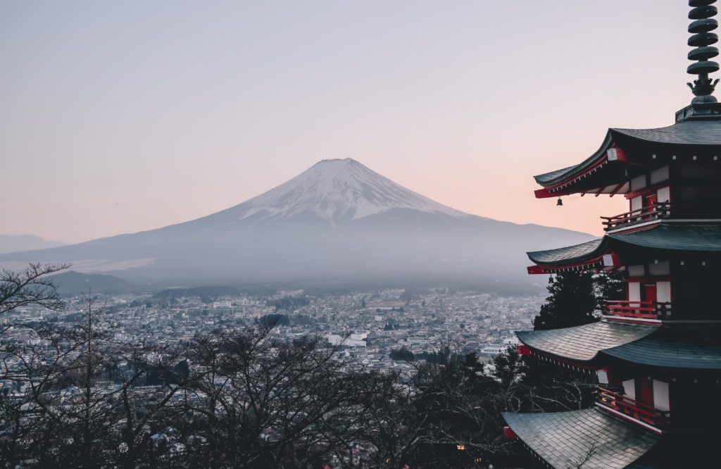 View of Chureito Pagoda and Mount Fuji.