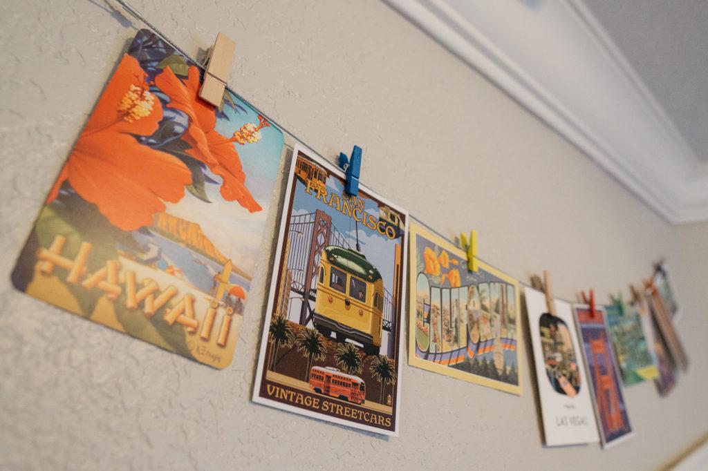 Postcard bunting - decorating with travel souvenirs