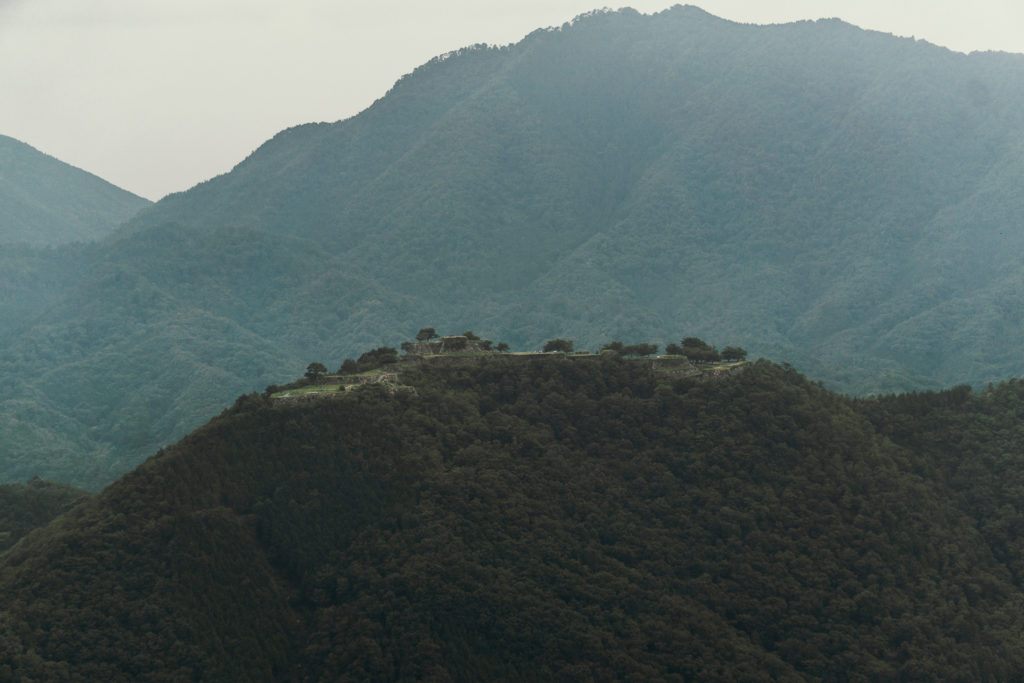 View of Takeda Castle Ruins from a distance.