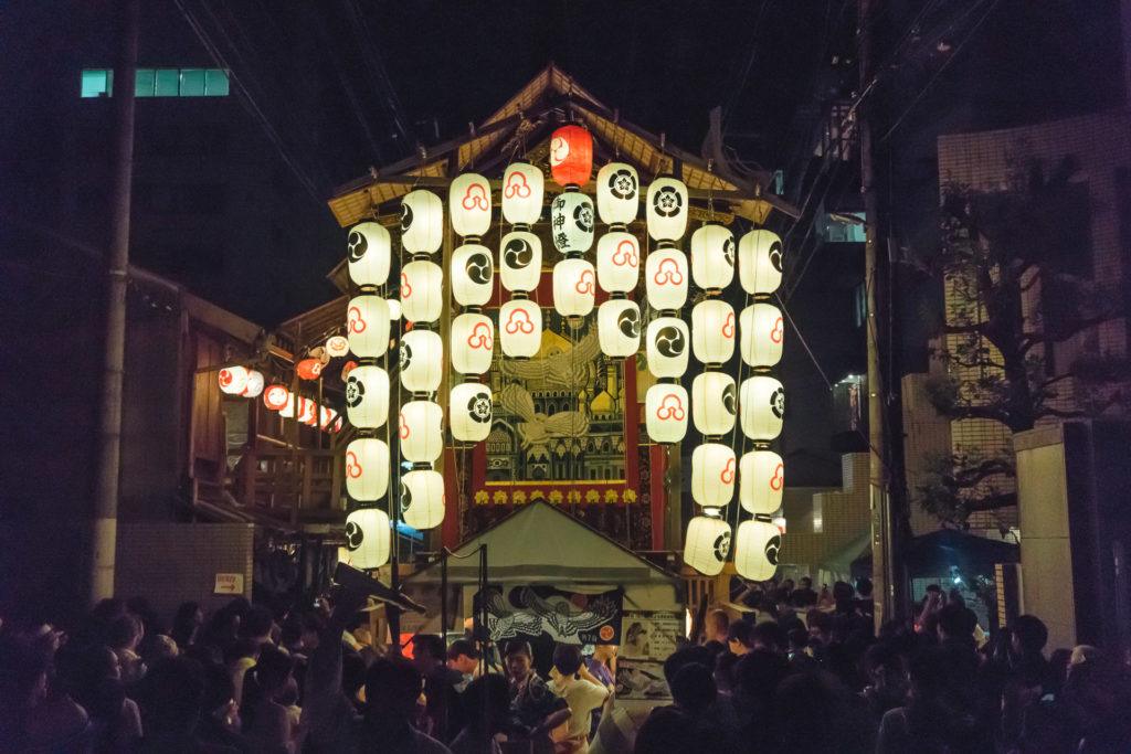 Illuminated float at night for Gion Matsuri.