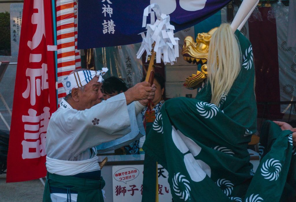 Shishimai lion dance at Tenjin Matsuri in Osaka