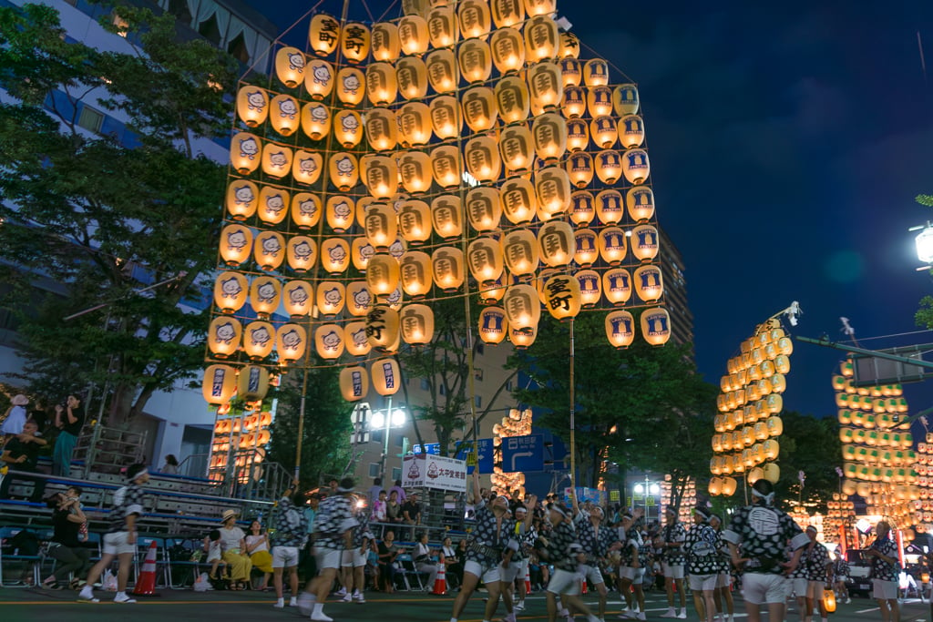 Kanto floating lantern poles at Akita Kanto Matsuri in Japan