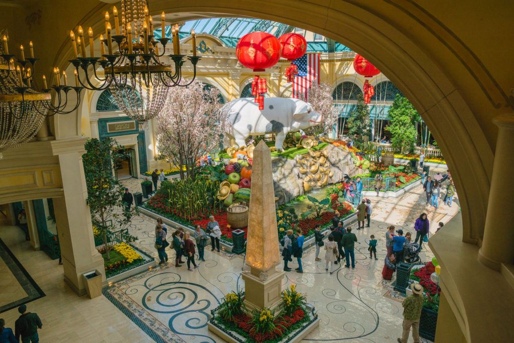 View of the Bellagio Botanical Garden and Conservatory from above in Las Vegas.