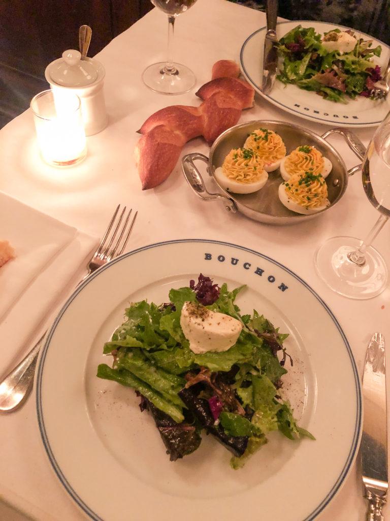 Salad and deviled eggs from Bouchon in Las Vegas - girls trip to Vegas