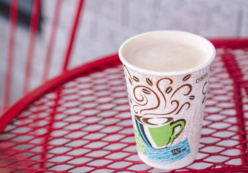 To-go coffee cup from Trailside Coffee Company in Springdale, Arkansas