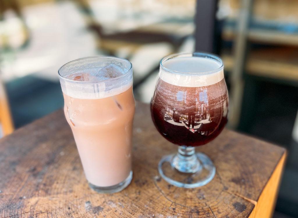 Iced Chai Latte (left) and Nitro Cold Brew (right) from the Meteor Cafe - coffee shops in Northwest Arkansas