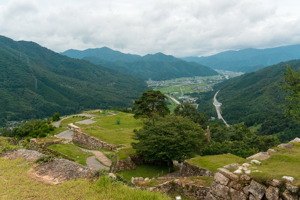 View of Takeda Castle Ruins from the top overlooking Asago City, Japan