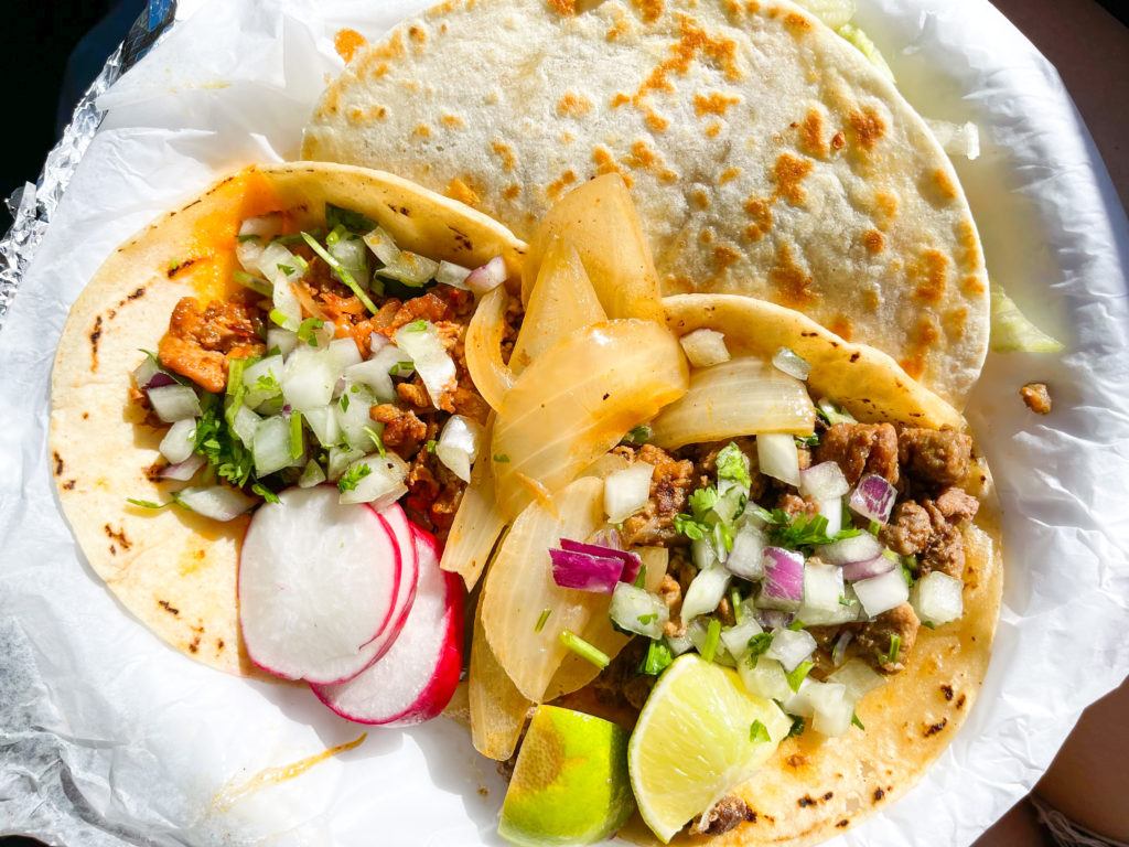 Al pastor, chicken, and carne asada tacos from Fire Tacos in Sarasota