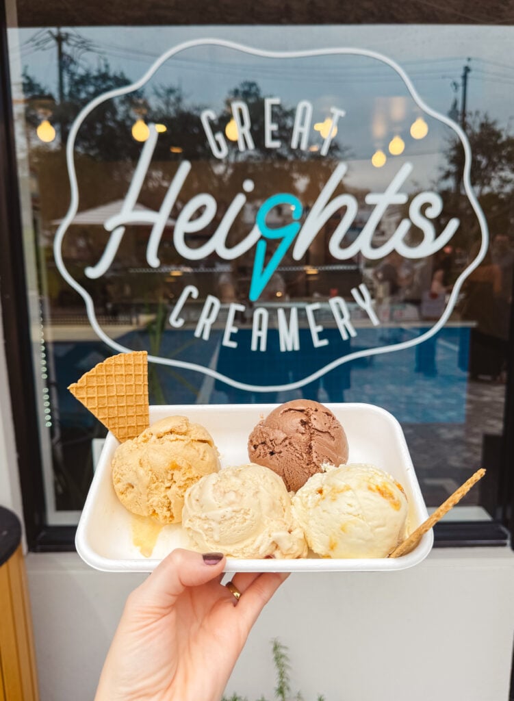 Ice cream flight with four different flavors at Great Heights Creamery in Sarasota Florida
