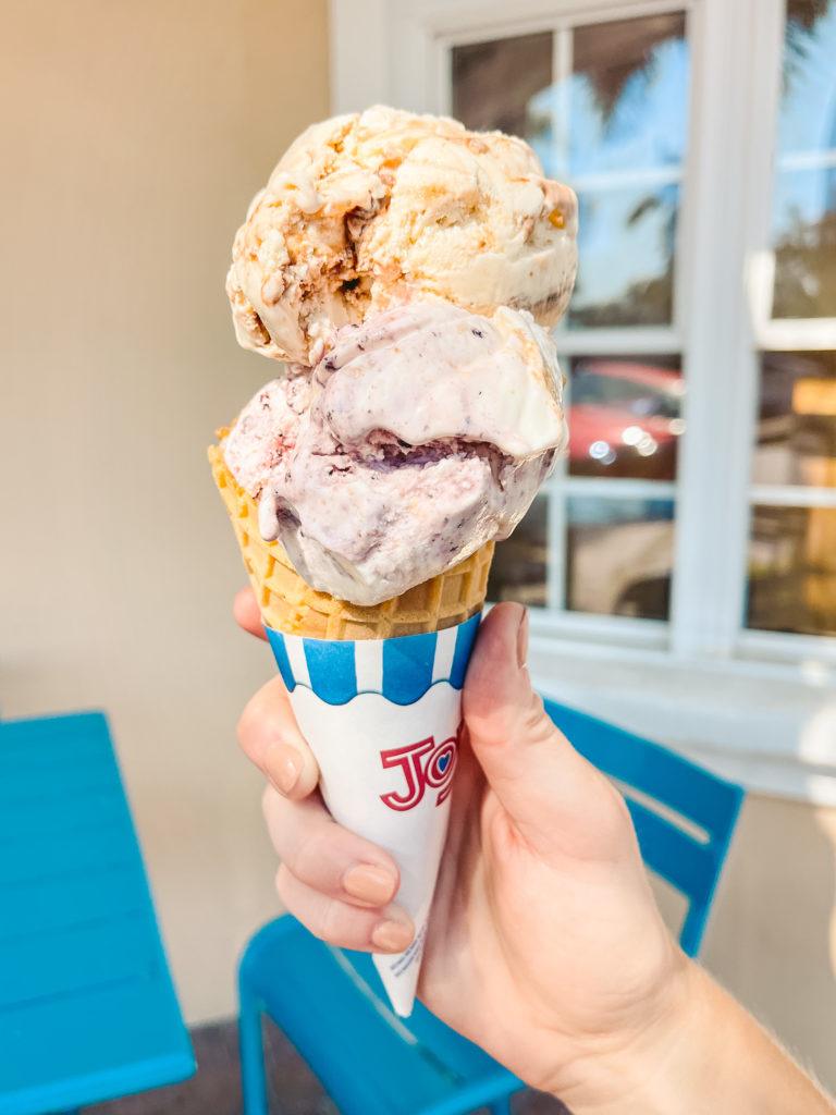 Two scoops of ice cream from Island Scoops in Anna Maria Island