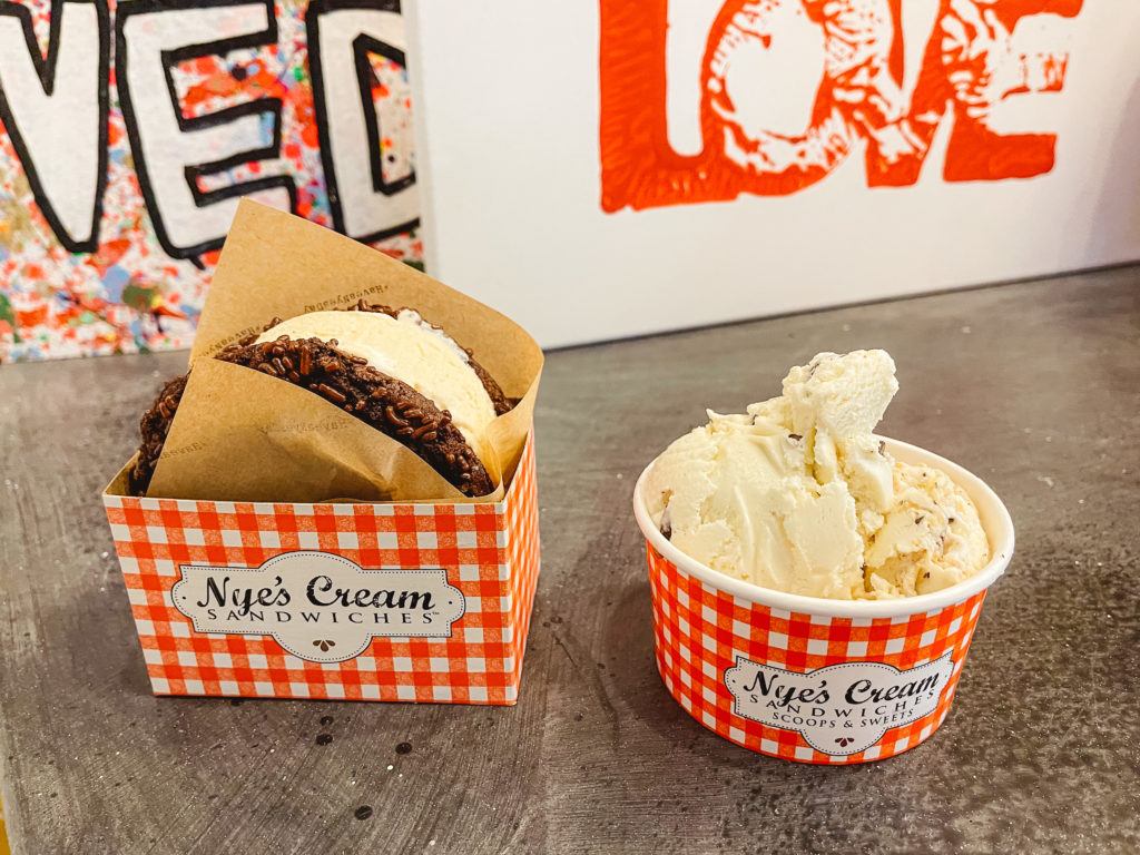 Cookie ice cream sandwich and scooped ice cream from Rise & Nyes in Sarasota, Florida - ice cream in Sarasota