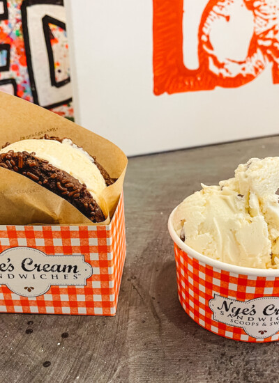 Cookie ice cream sandwich and scooped ice cream from Rise & Nyes in Sarasota, Florida - ice cream in Sarasota
