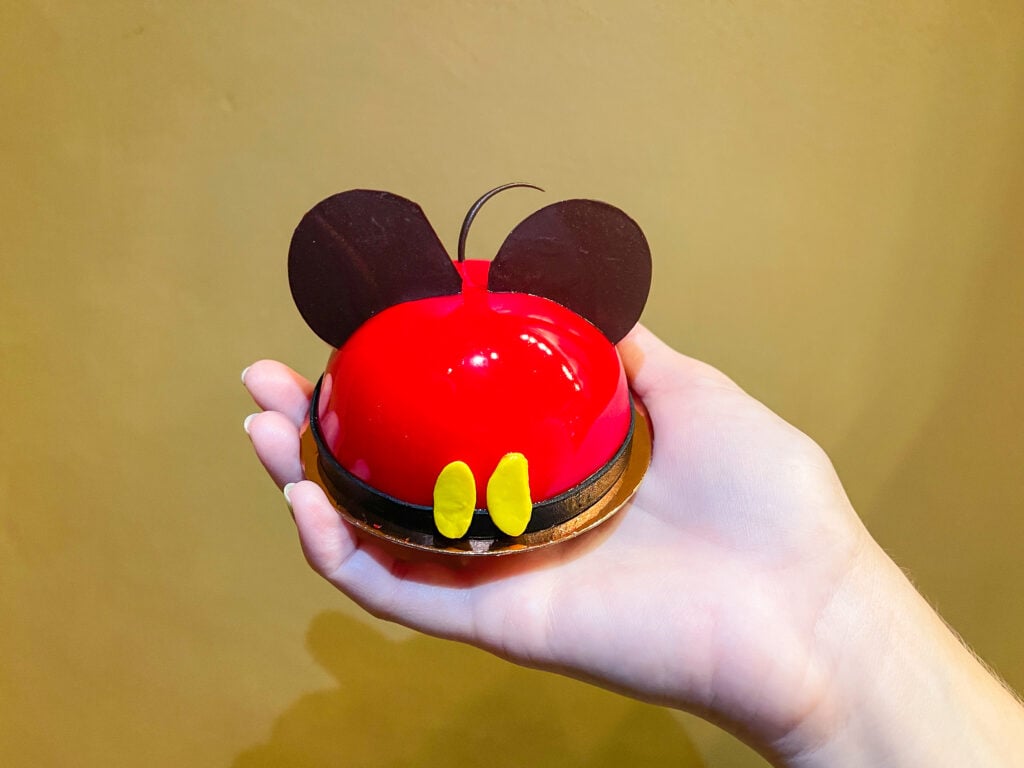 Mickey Mouse chocolate mousse pastry from Amorette's Patisserie in Disney Springs - best desserts in Orlando