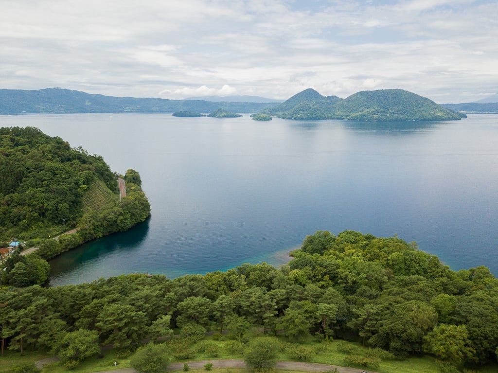 Aerial view of Lake Toya in Hokkaido, Japan