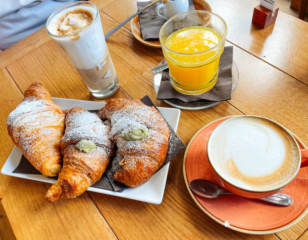 Pastries, coffee, and orange juice from Molino cafe in Rome, Italy