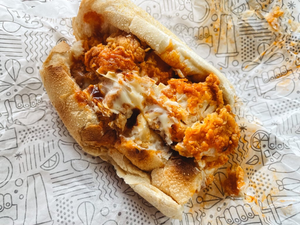 Publix Sub Sandwich - "Pub Sub" with fried chicken tenders, buffalo sauce, and cheese.