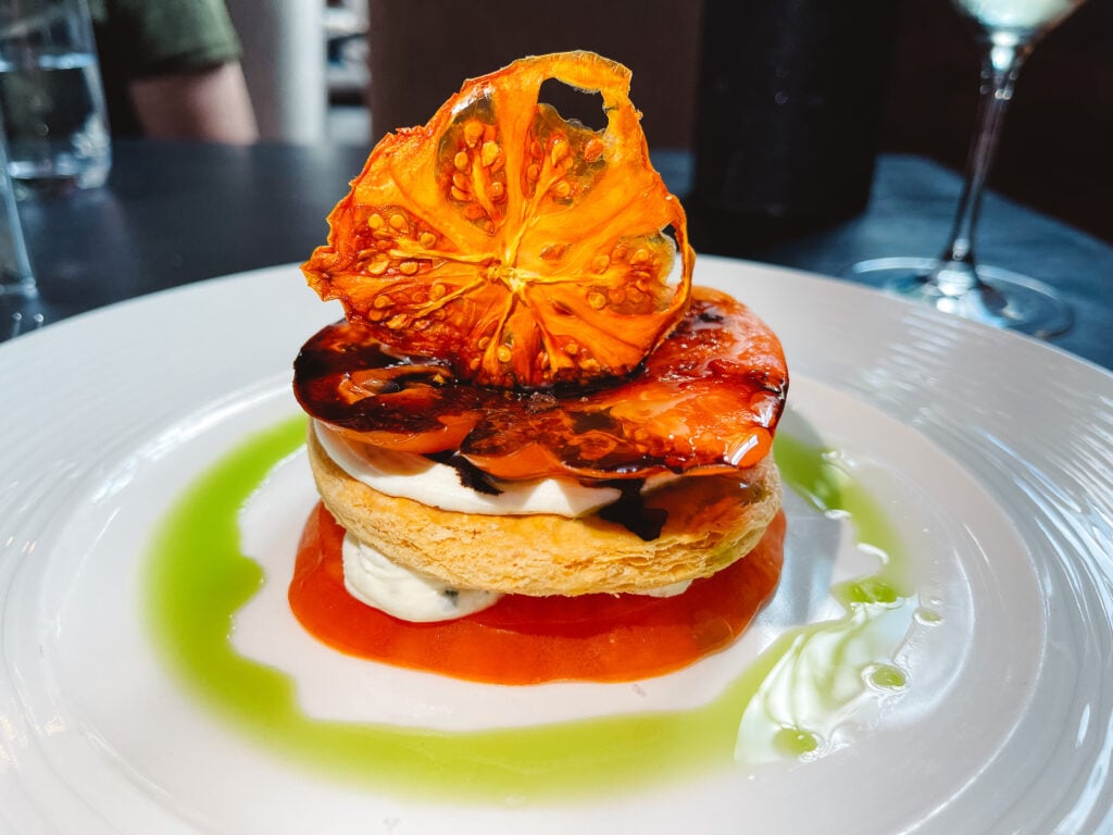 Heirloom tomato puff pastry dish from Sage in Sarasota