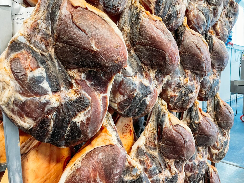 Aging process of Proscuitto at Italian Days Food Tour in Bologna - best bologna food tour.