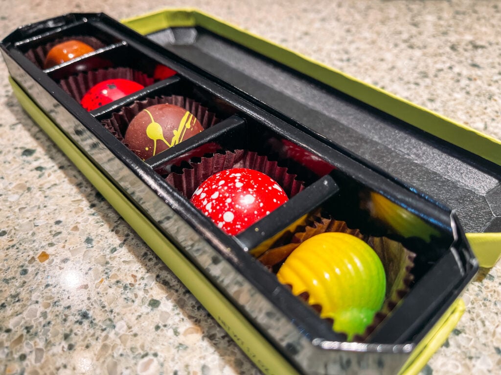 A box of five truffles from Norman Love Confections in Sarasota, Florida