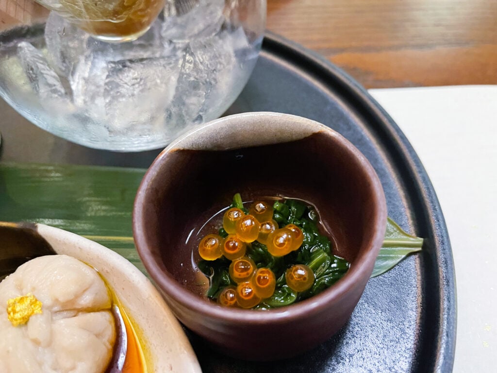 Ikura and mustard green starter at Takumi-Tei - Epcot, Disney World