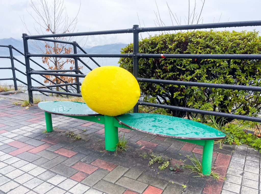 Lemon bench at one of the rest stops on Shimanami Kaido