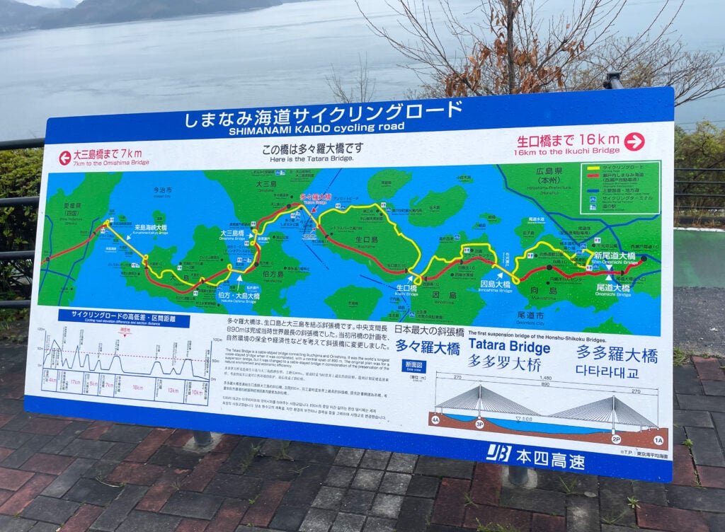 Map of the Shimanami Kaido cycling trails.