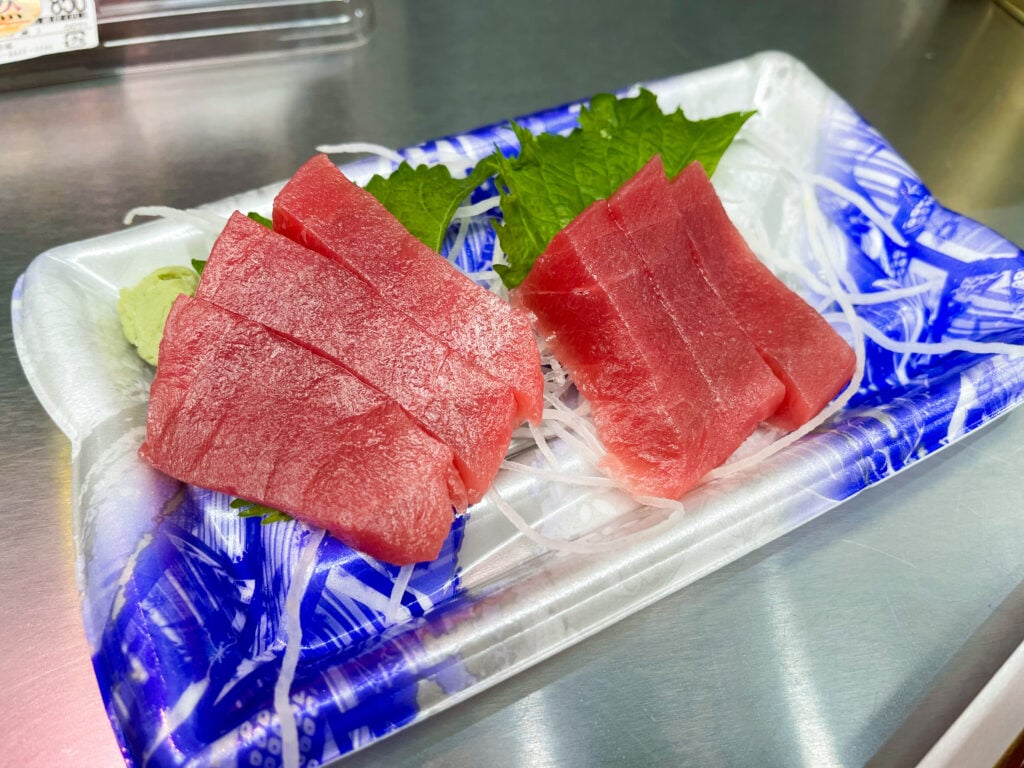 Tuna sashimi from Kuromon Market in Osaka