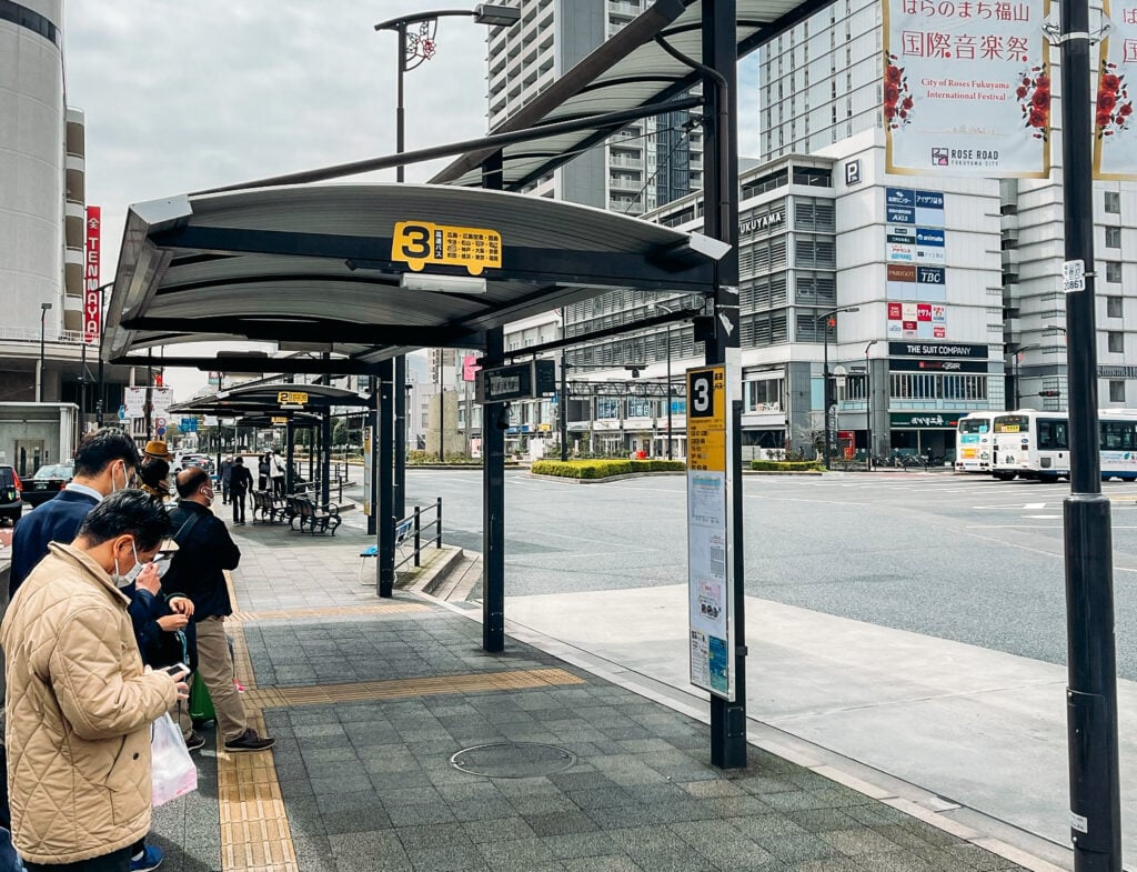 Bus stop number 3 for Shimanami Kaido from Fukuyama Station.